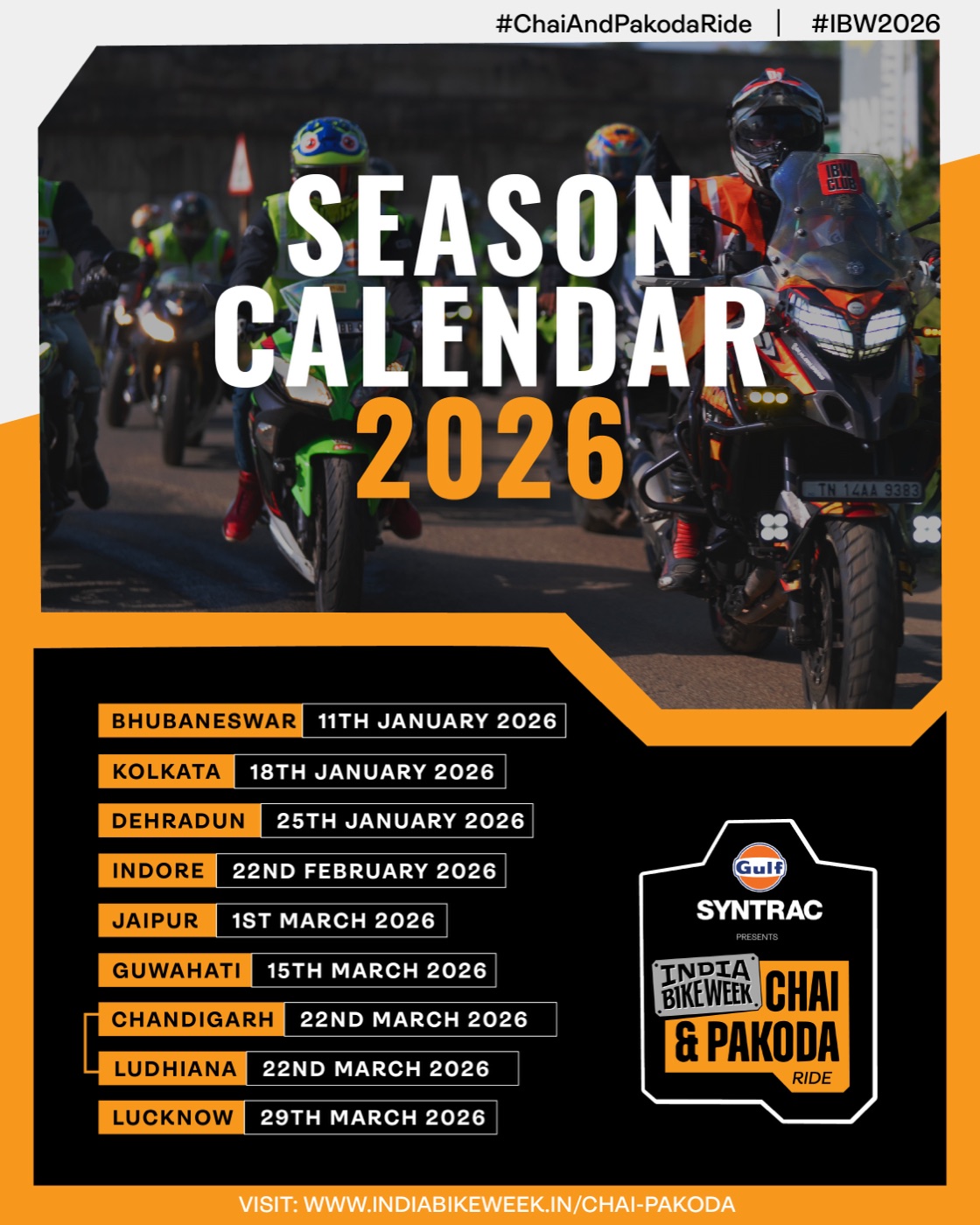Chai & Pakoda Ride season calendar 2026